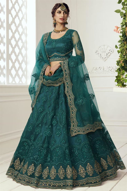 Buy Dazzling Dark Green Color Designer Banglori Silk Embroidered Fancy Work  Lehenga Choli For Wedding Wear | Lehenga-Saree