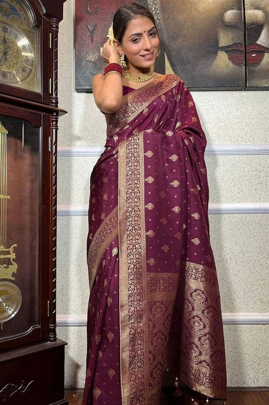 Timeless Beauty Purple Color Banarasi Silk Saree with Zari Weaving