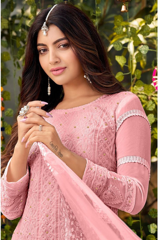 Akanksha Puri Fetching Georgette Palazzo Suit In Pink Color