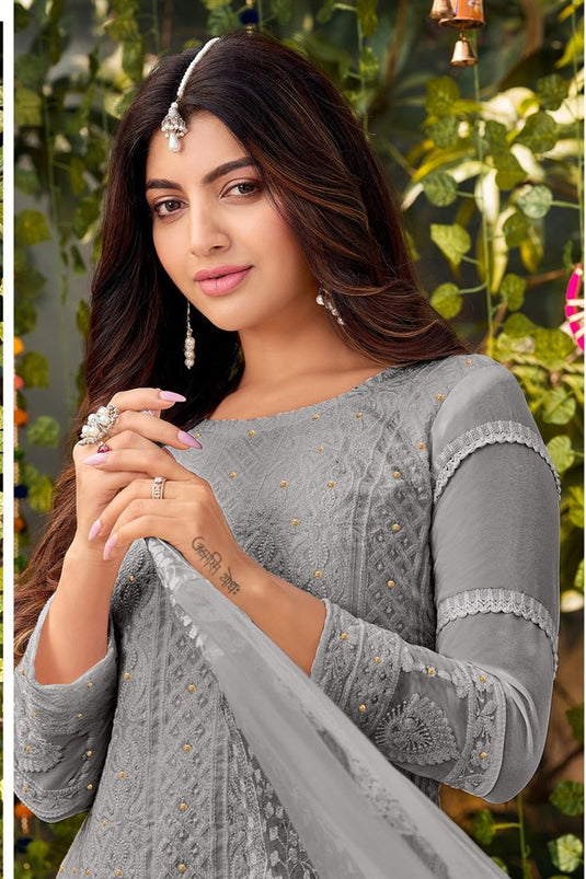 Akanksha Puri Stunning Grey Color Georgette Palazzo Suit