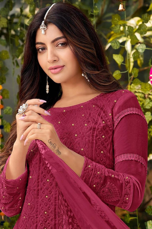 Akanksha Puri Georgette Fabric Burgundy Color Excellent Palazzo Suit