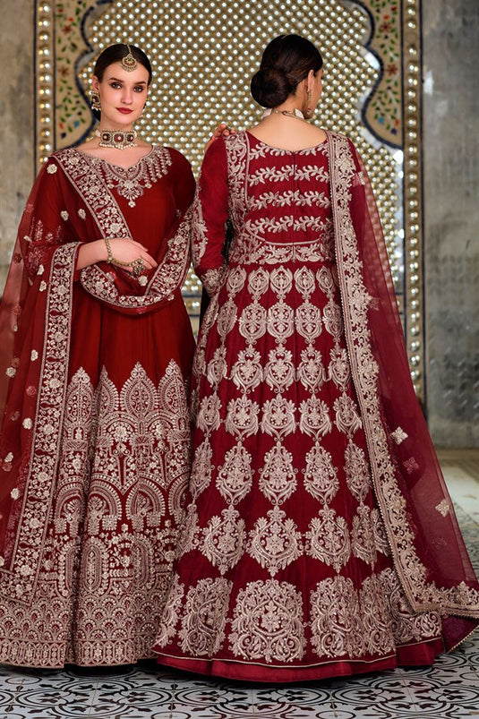 Velvet Fabric Sangeet Wear Luxurious Sharara Top Lehenga In Maroon Color