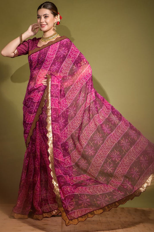 Rustic Pink Georgette Chiffon Saree with Foil Printed Work