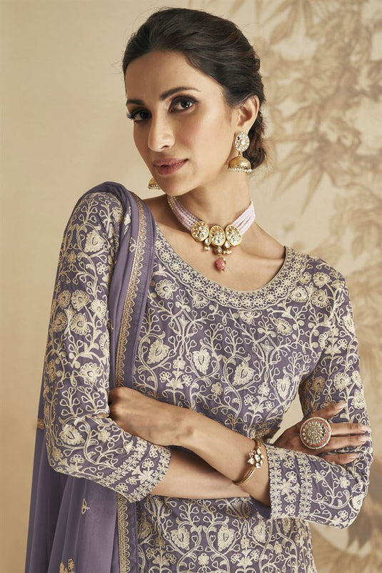 Lavender Color Georgette Fabric Tempting Sharara Suit For Function