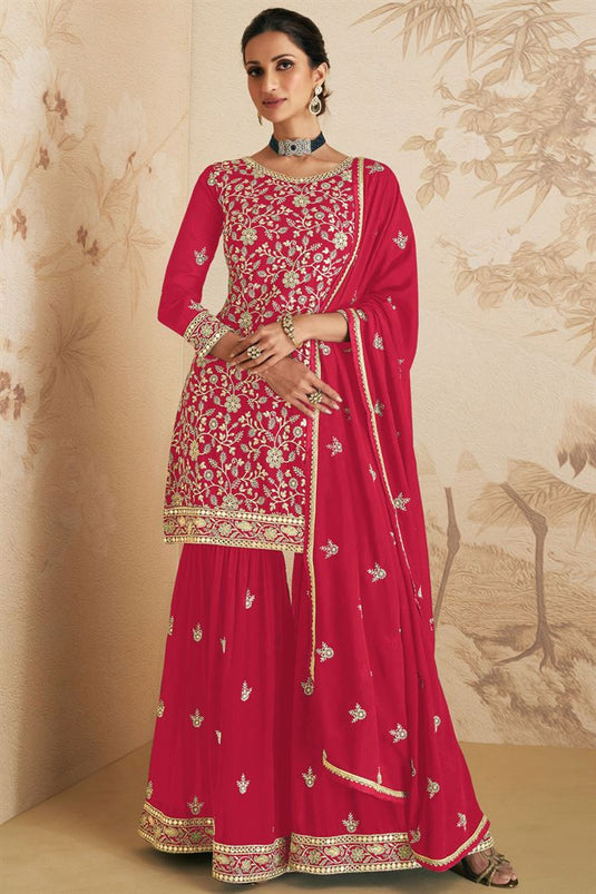 Georgette Fabric Pink Color Function Wear Stylish Sharara Suit