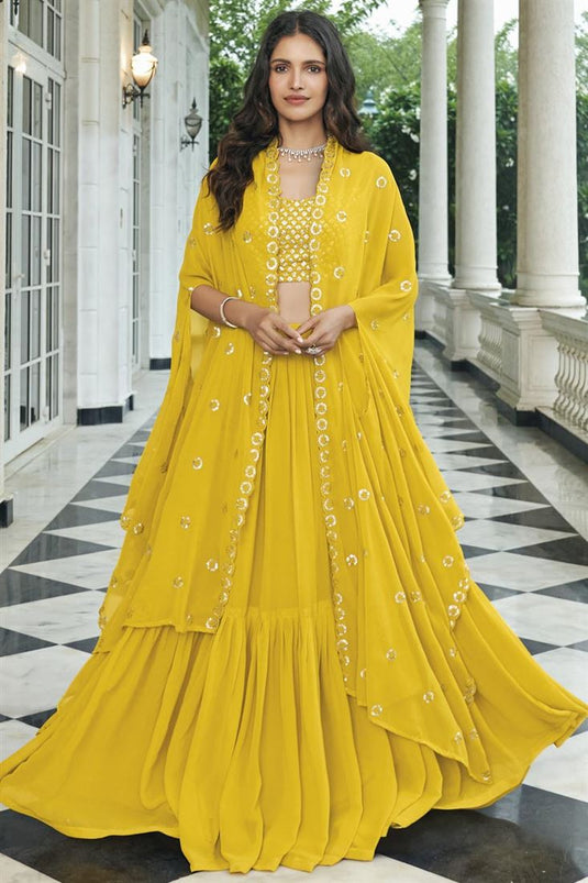 Vartika Singh Yellow Color Beatific Look Georgette Lehenga
