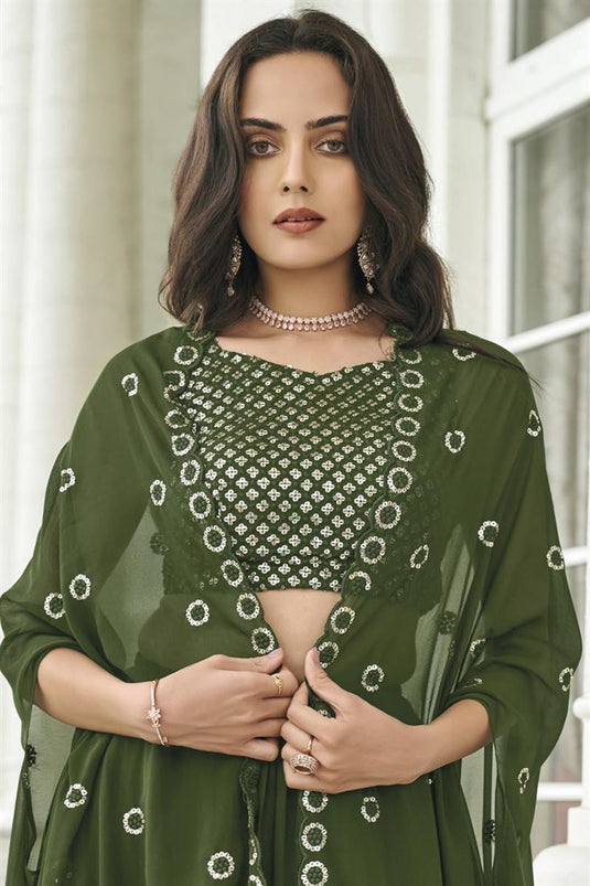 Himanshi Parashar Fabulous Mehendi Green Color Georgette Lehenga