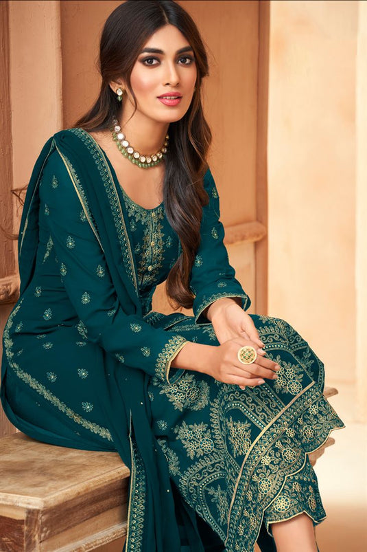 Imperial Teal Color Georgette Salwar Suit In Party Style