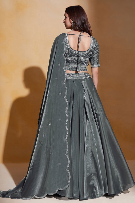 Engagement, Reception, Wedding Black and Grey color Georgette fabric Lehenga  : 1864644
