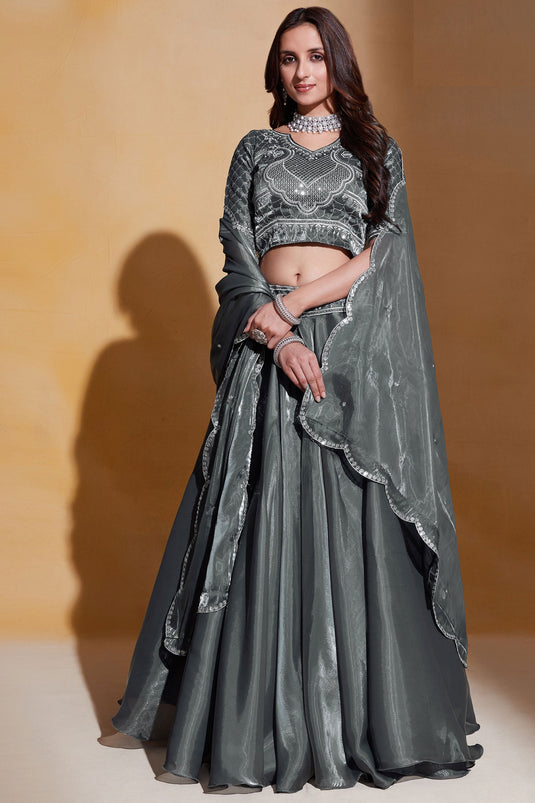 Engaging Grey Sequined Work Art Silk Reception Wear Lehenga Choli | Bridal  lehenga choli, Lehenga designs, Lehenga