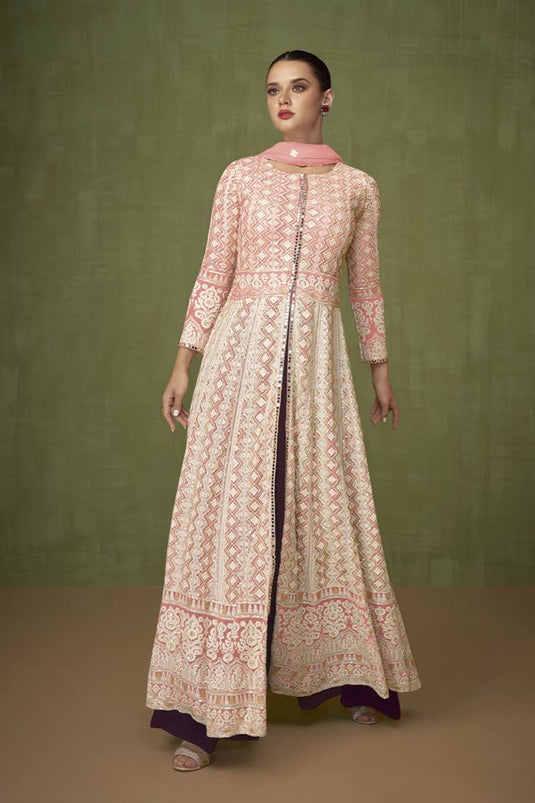 Georgette Fabric Peach Color Brilliant Palazzo Suit