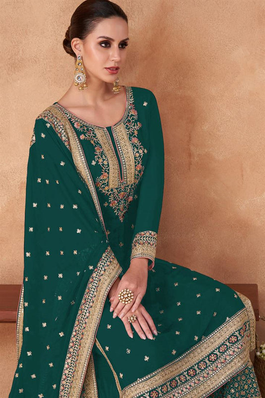 Georgette Fabric Green Color Superior Palazzo Suit