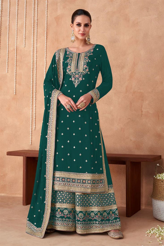 Georgette Fabric Green Color Superior Palazzo Suit