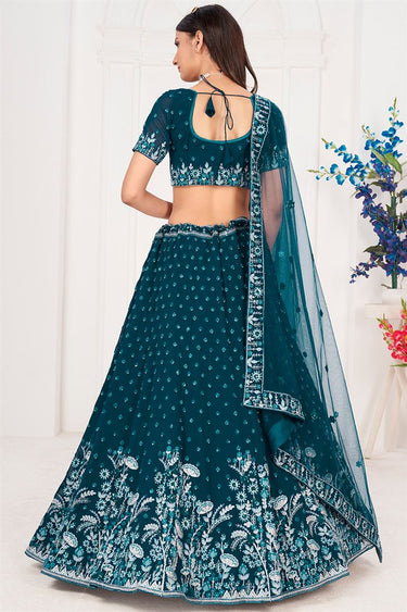Sangeet Wear Classic Teal Color Embroidered Georgette Lehenga