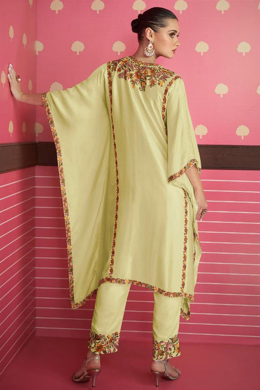 Eugeniya Belousova Satin Silk Captivating Yellow Color Kaftan Style Salwar Suit