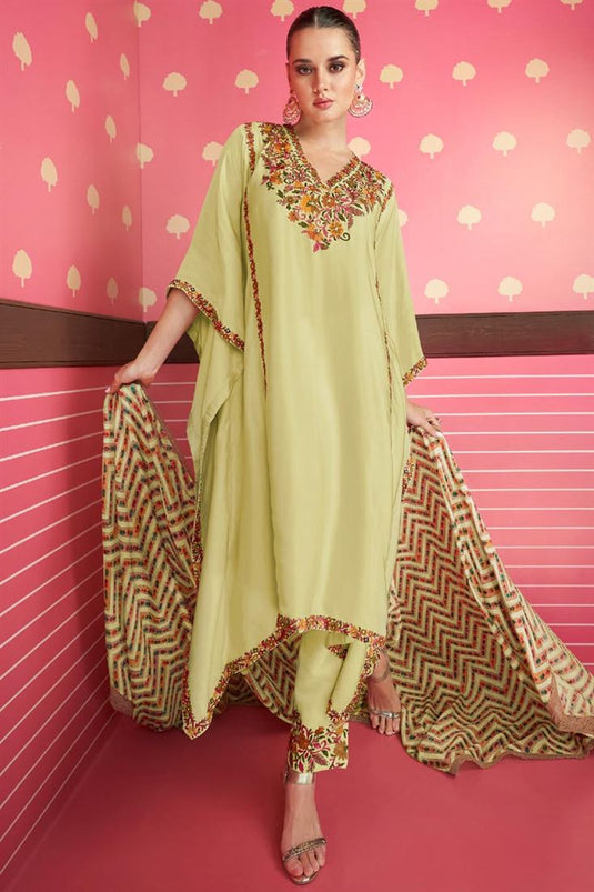 Eugeniya Belousova Satin Silk Captivating Yellow Color Kaftan Style Salwar Suit