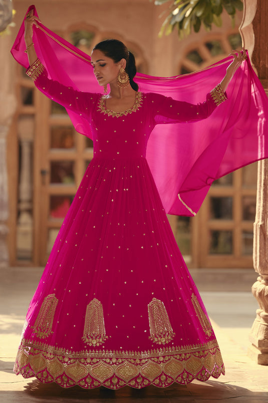 Rani Color Embroidered Readymade Anarkali Style Long Gown