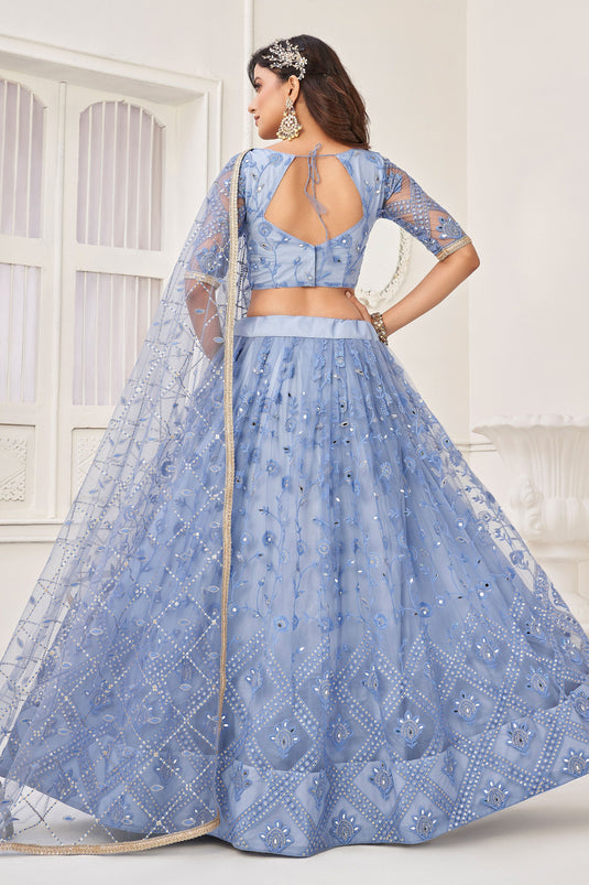 Blue Color Sequins Embroidered Lehenga