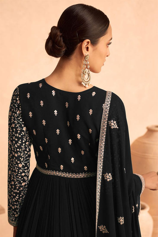 Black Color Splendid Sangeet Wear Anarkali Suit In Georgette Fabric