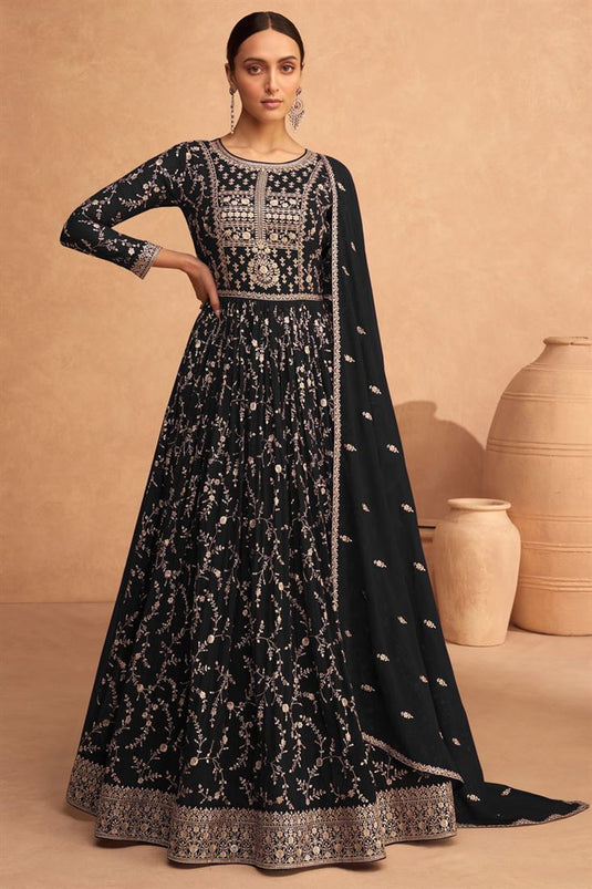 Black Color Georgette Fabric Function Wear Phenomenal Anarkali Suit