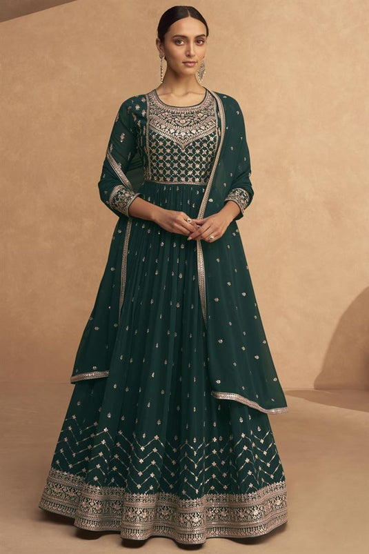 Georgette Fabric Green Color Excellent Gown With Dupatta