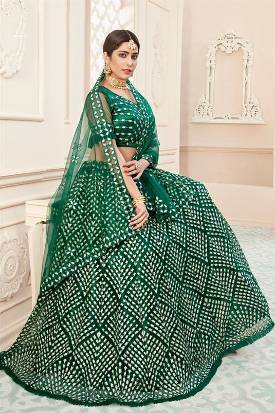 Semi Stitched Dark Green Silk Wedding Sangeet Wear Designer Lehenga Choli  at Rs 5495 in Surat