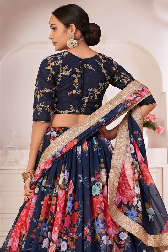 Light Blue Floral Printed Lehenga | Lashkaraa