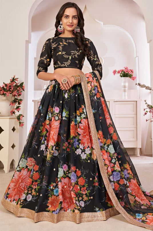 Buy Georgette Fabric Wedding Wear Dark Green Color Embroidered Lehenga Cho  online from SareesBazaar IN at lowest prices