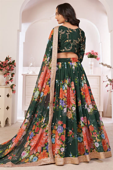 Sangeet Wear Georgette Fabric Lehenga In Dark Green Color