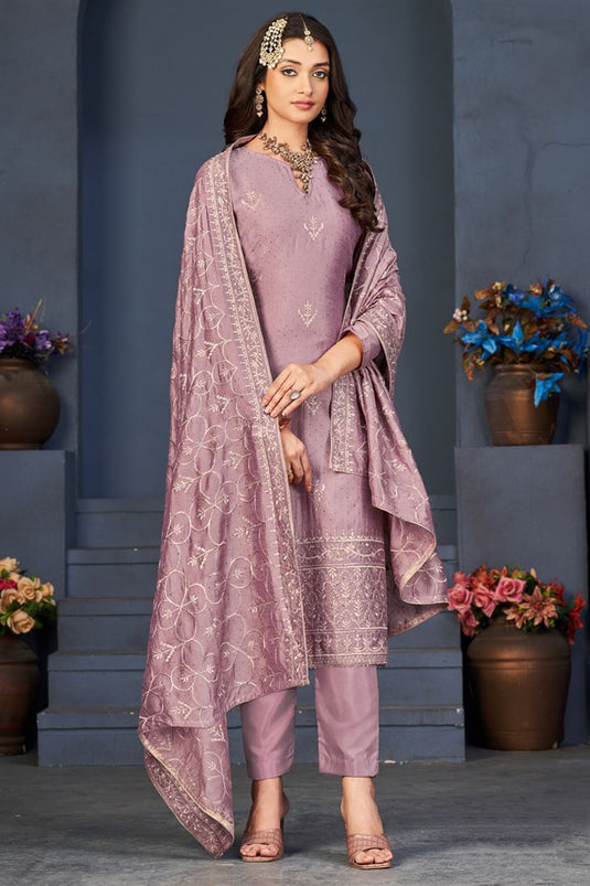 Lavender Color Ceremonial Vichitra Fabric Salwar Suit