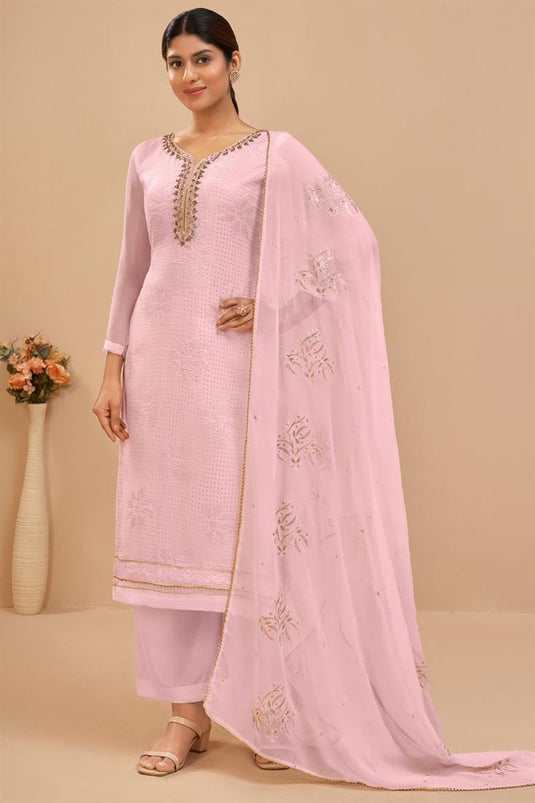 Festive Style Georgette Pink Color Supreme Palazzo Suit