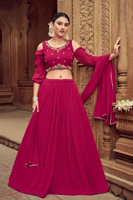 Georgette Fabric Rani Color Elegant Function Style Readymade Lehenga