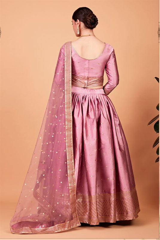 Graceful Pink Color Art Silk Lehenga With Sequins Work