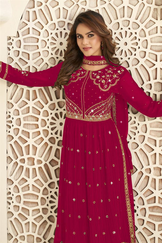 Georgette Fabric Red Color Beatific Look Palazzo Suit