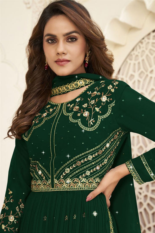 Georgette Fabric Captivating Dark Green Color Palazzo Suit