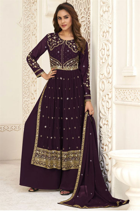 Purple Color Georgette Fabric Glamorous Look Palazzo Suit