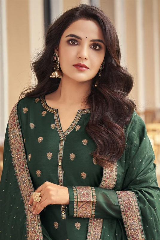 Jasmin Bhasin Fascinating Dark Green Color Jacquard Fabric Salwar Suit