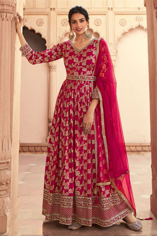 Magenta Color Art Silk Fabric Function Style Awesome Anarkali Suit