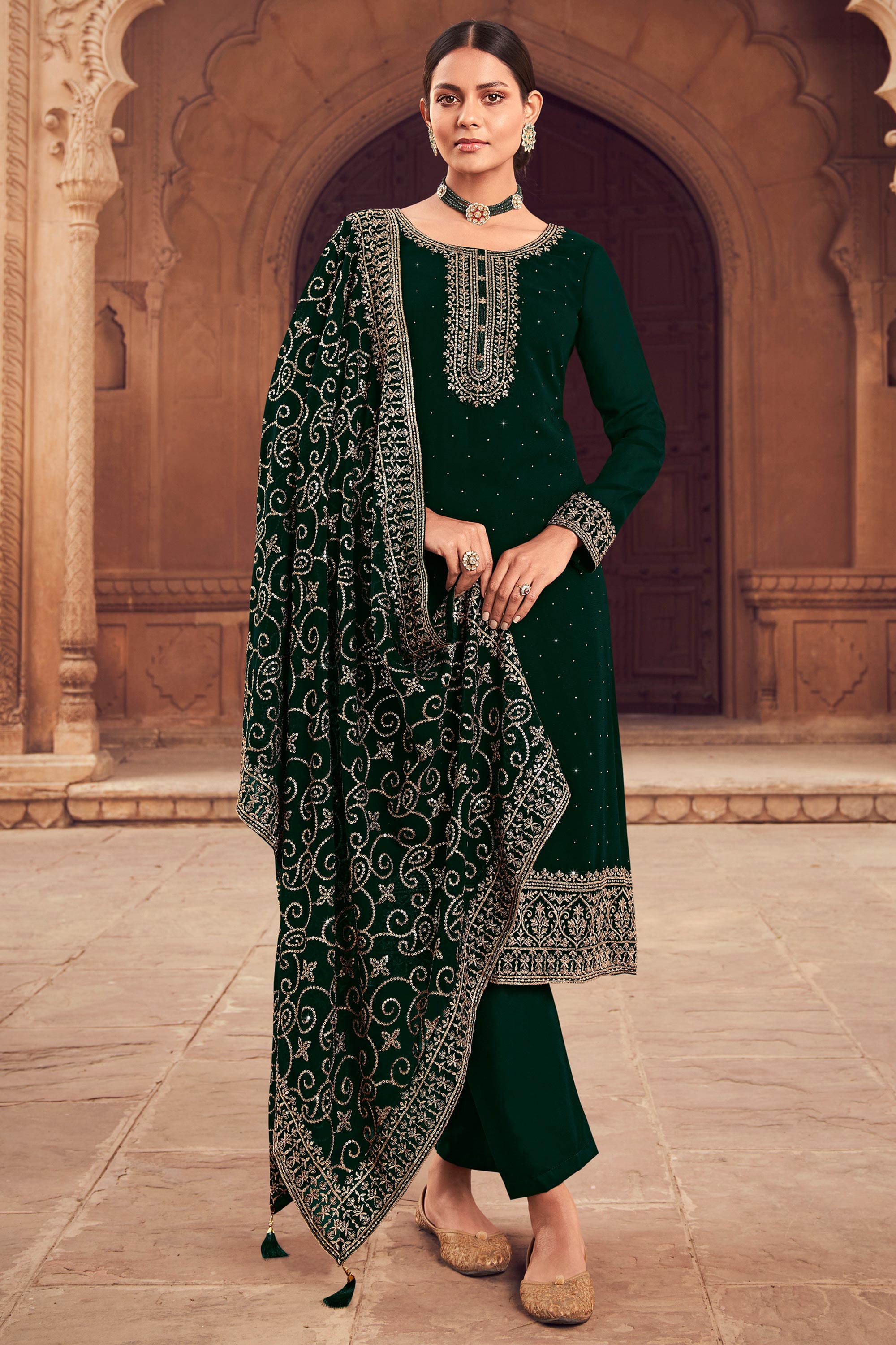 Dark Green Heavy Designer Work Traditional/Festive Special Salwar Suit -  Indian Heavy Anarkali Lehenga Gowns Sharara Sarees Pakistani Dresses in  USA/UK/Canada/UAE - IndiaBoulevard