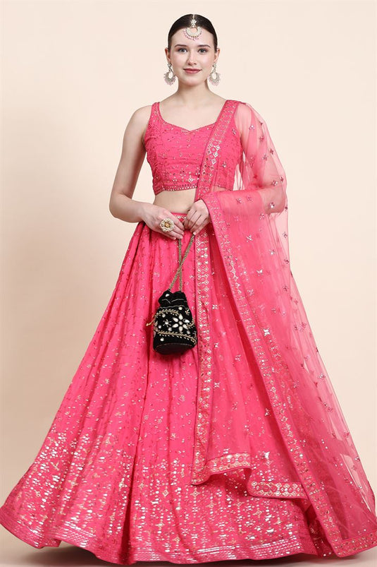 Stunning Georgette Fabric Pink Color Sequins Work Lehenga