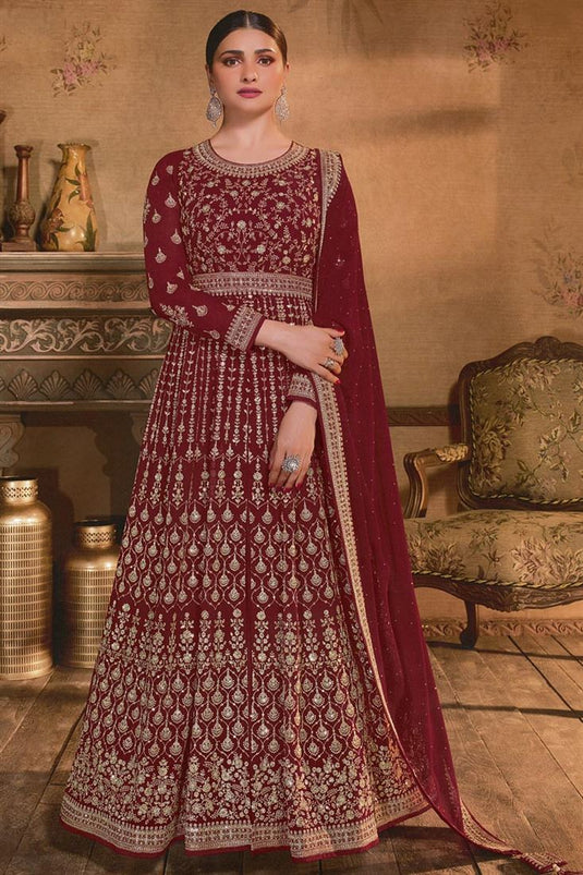 Prachi Desai Maroon Color Soothing Anarkali Suit In Georgette Fabric