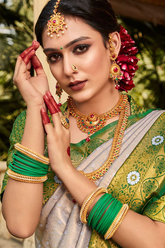 Graceful Beige Color Kanjivaram Silk Saree with Weaving Work