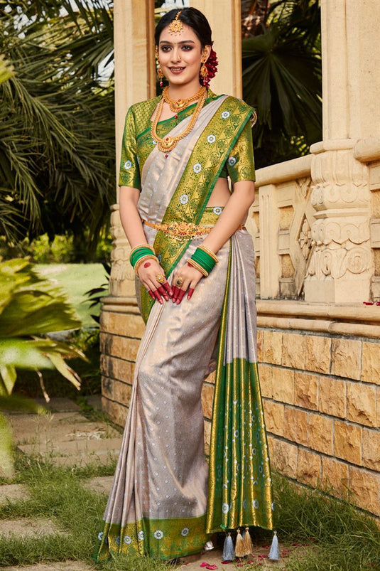 Graceful Beige Color Kanjivaram Silk Saree with Weaving Work
