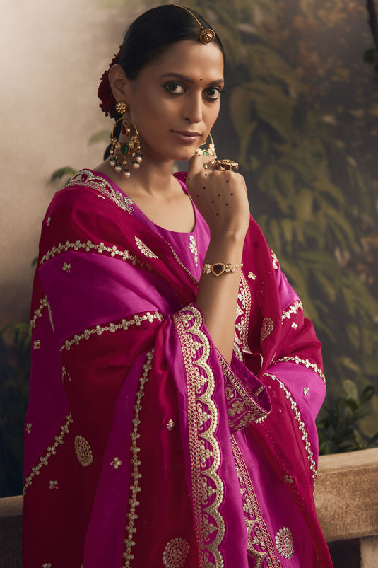 Pink Color Art Silk Fabric Adorming Festive Wear Salwar Suit
