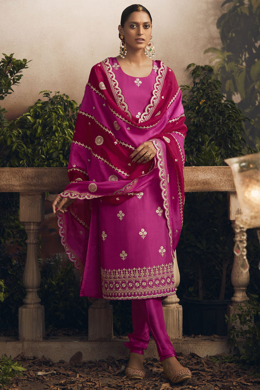 Pink Color Art Silk Fabric Adorming Festive Wear Salwar Suit