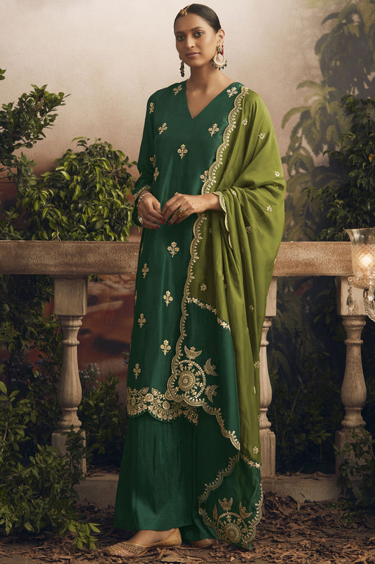 Art Silk Fabric Green Color Festive Wear Winsome Salwar Suit
