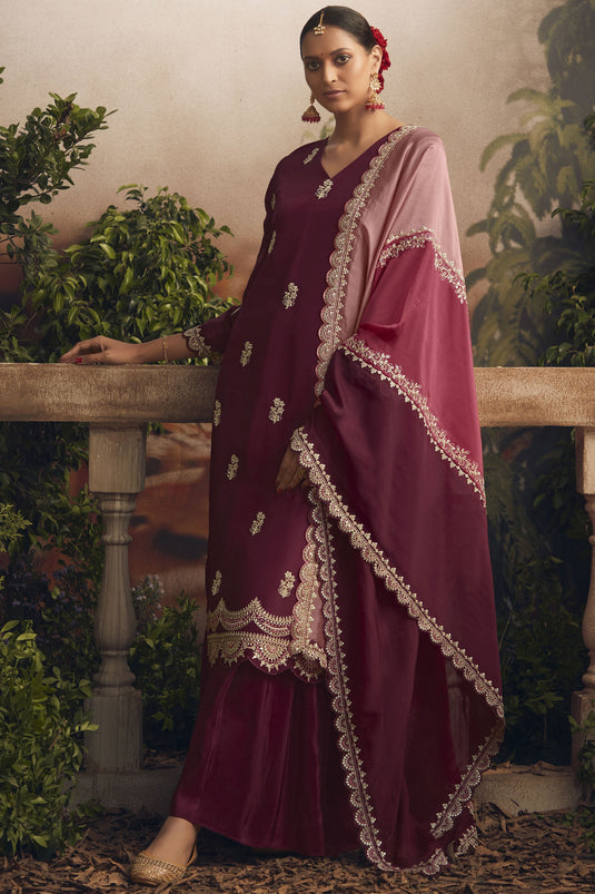 Purple Color Art Silk Fabric Festive Wear Tempting Salwar Suit