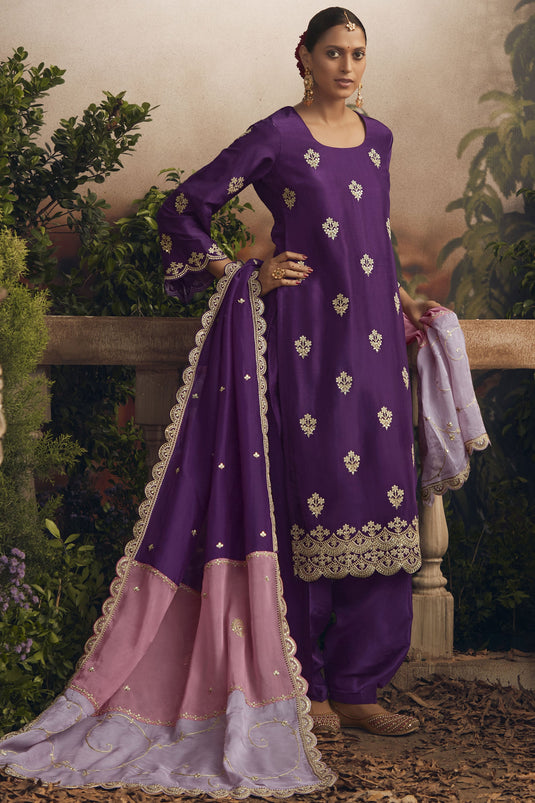 Purple Color Art Silk Fabric Alluring Festive Wear Salwar Suit