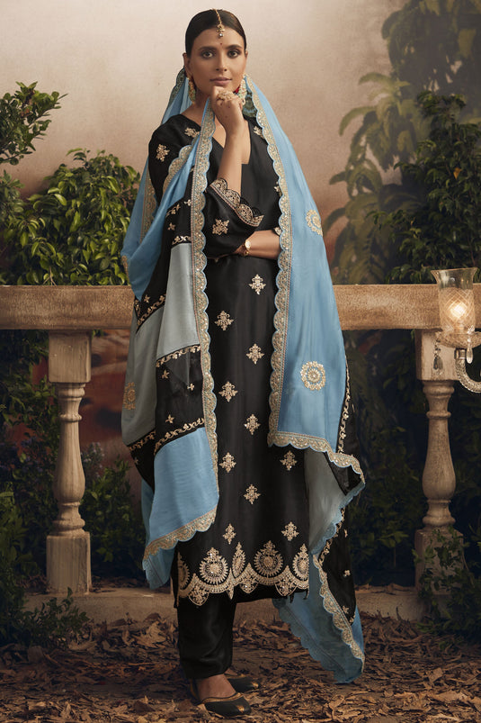 Art Silk Fabric Black Color Festive Wear Elegant Salwar Suit