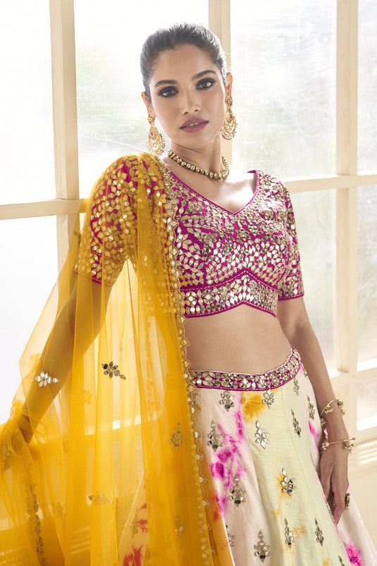 Georgette Wedding Wear Readymade Chaniya Choli In Off White With Printed And Designer Blouse